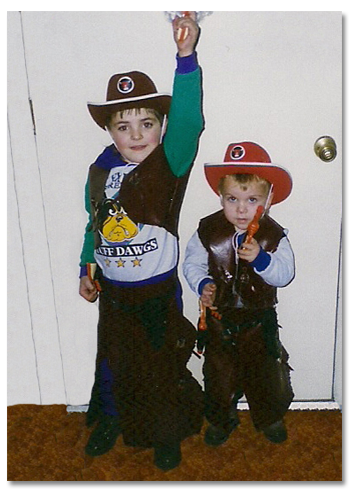 Photo of Mitch and Brock Walquist dressed as cowboy's