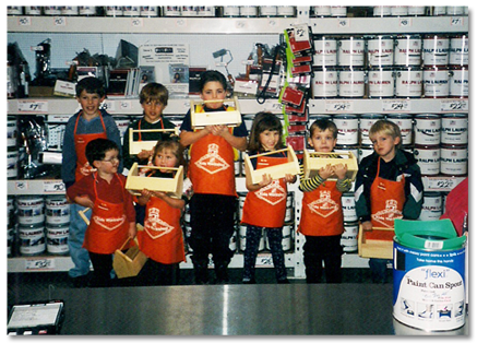 Photo of the family making crafts at Home Depot