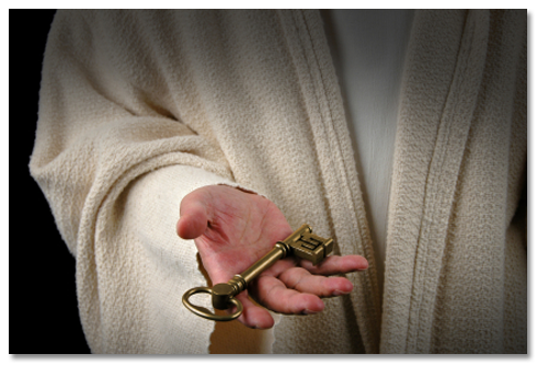 Photo of Jesus holding a key in his hand.